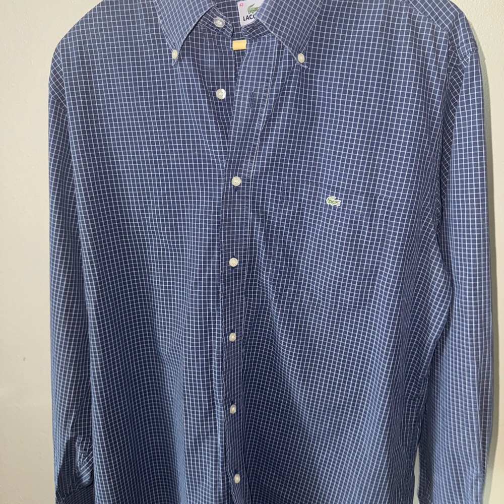 Lacoste Men's Navy Plaid Button-Down Shirt